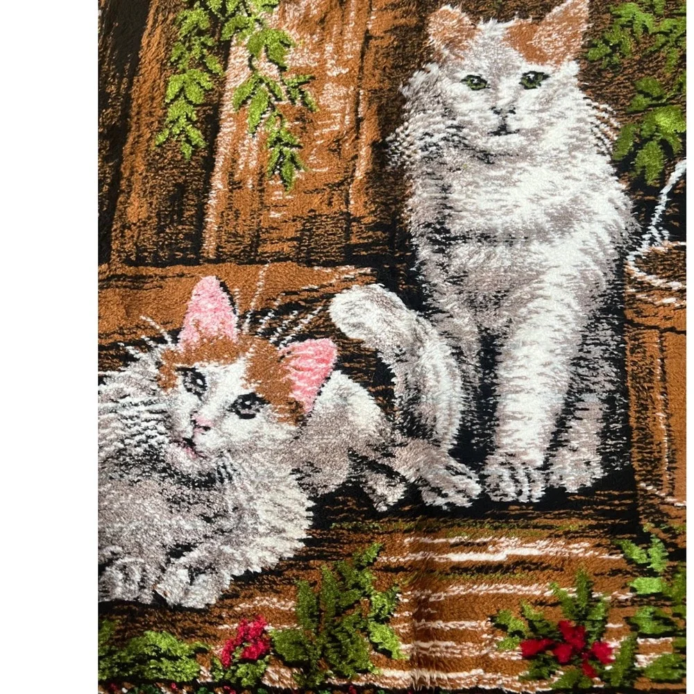 Vintage Cat Tapestry Fringed Pillow Cover Wall Hanging 60s‎